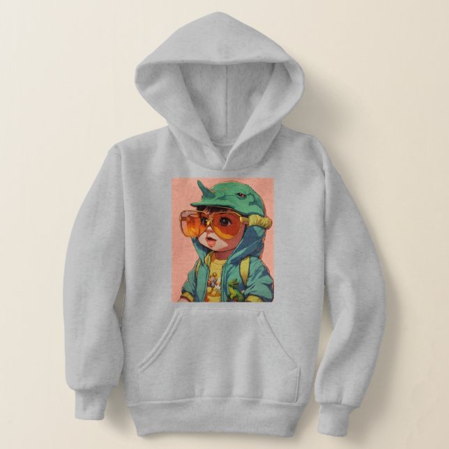 "Jurassic Joy: Kids' Dinosaur Design Hoodie (Laydown)