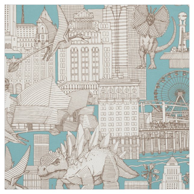 Jurassic LA toile chocolate turquoise Fabric (Swatch)