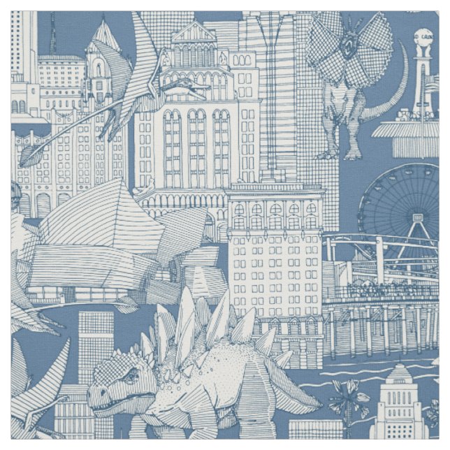 Jurassic LA toile cobalt denim Fabric (Swatch)