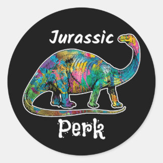 Jurassic Perk Colorful Dinosaur Black Classic Round Sticker