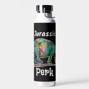 Jurassic Perk Colorful Dinosaur Black Water Bottle