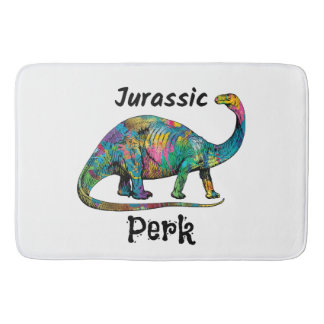 Jurassic Perk Colorful Dinosaur White Bath Mat