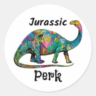 Jurassic Perk Colorful Dinosaur White Classic Round Sticker