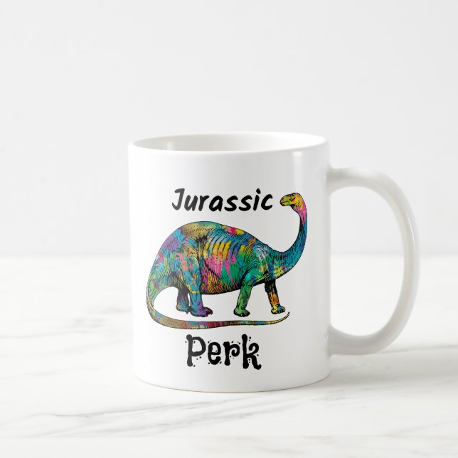 Jurassic Perk Colorful Dinosaur White Coffee Mug (Right)