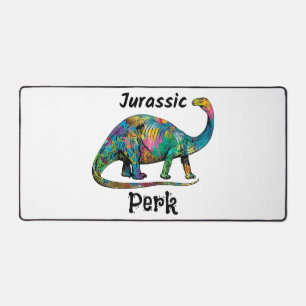 Jurassic Perk Colorful Dinosaur White Desk Mat