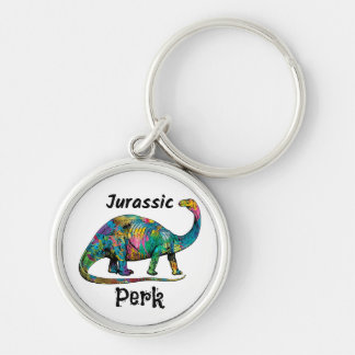 Jurassic Perk Colorful Dinosaur White Key Ring