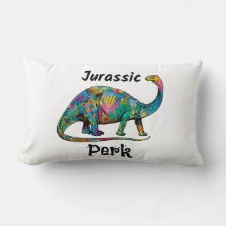 Jurassic Perk Colorful Dinosaur White Lumbar Cushion