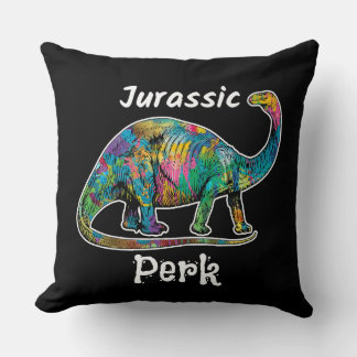 Jurassic Perk Colourful Dinosaur Black Cushion