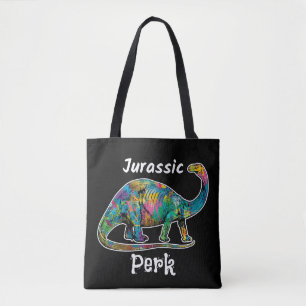 Jurassic Perk Colourful Dinosaur Black Tote Bag