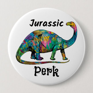 Jurassic Perk Colourful Dinosaur White 10 Cm Round Badge
