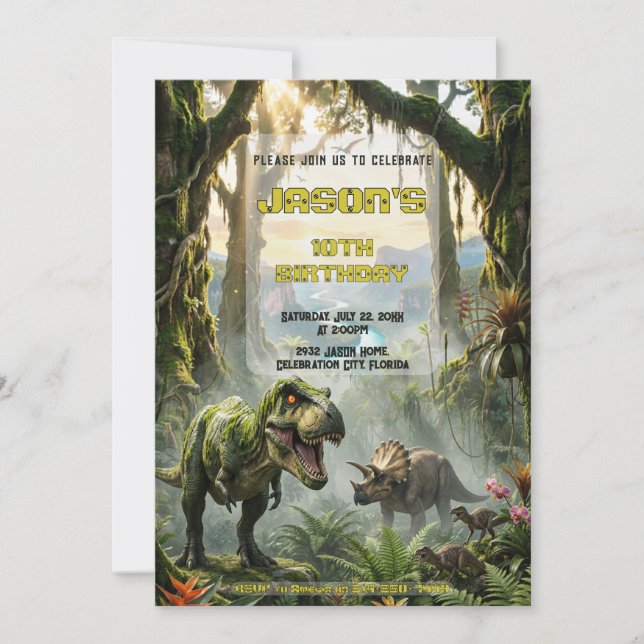 Jurassic T-Rex Jungle Roar Adventure Birthday Invitation (Front)
