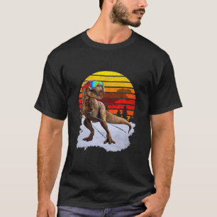 Jurassic T Rex Skiing Retro Vintage World Funny Di T-Shirt