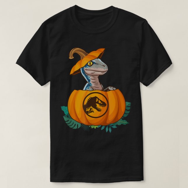 Jurassic World Halloween Dinosaur Pumpkin Logo T-Shirt (Design Front)