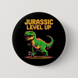 Juric Level Up Pixel Dinosaur Birthday Gamer  6 Cm Round Badge