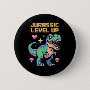 Juric Level Up Pixel Dinosaur Retro Gamer 1  6 Cm Round Badge