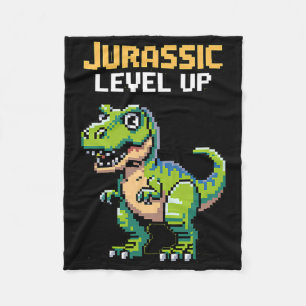 Juric Level Up Pixel Dinosaur Retro Gamer  Fleece Blanket