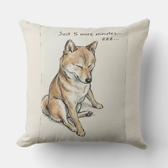 "Just 5 More Minutes" Sleepy Shiba Inu Nap Art Cushion (Front)