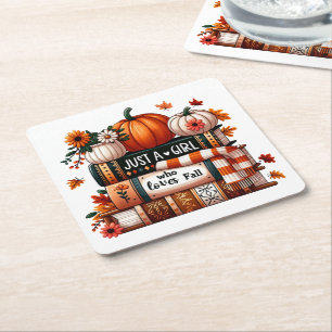 Just a Bookish Girl Who Loves Fall Square Paper Coaster