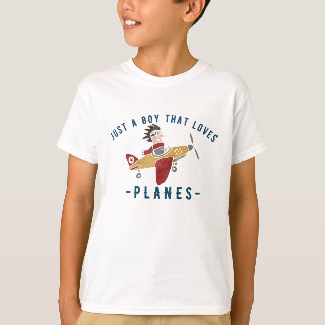 Just a boy that loves planes,Funny Pilot Aeroplane T-Shirt (Front)