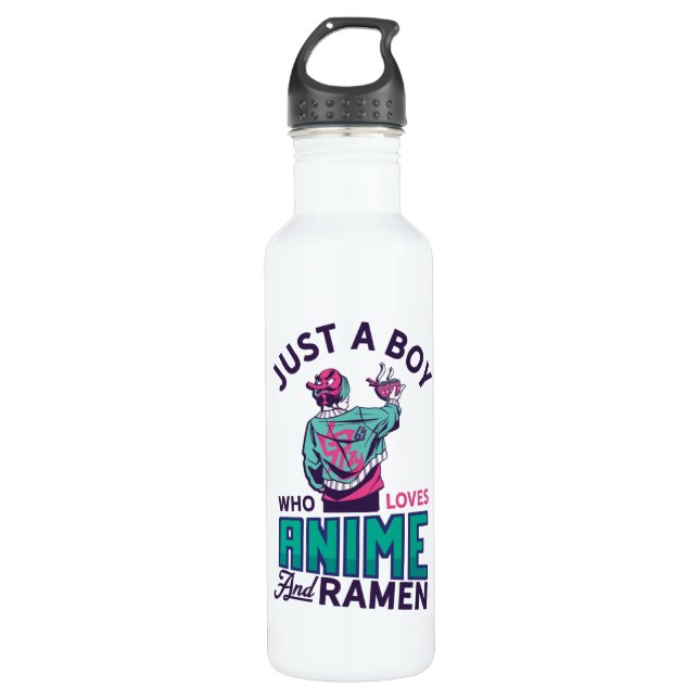 Just a boy who loves anime and ramen, anime boy 710 ml water bottle (Front)