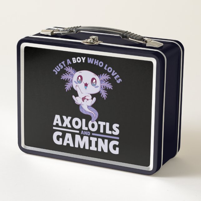 Just A Boy Who Loves Axolotls And Gaming Metal Lunch Box (Front)
