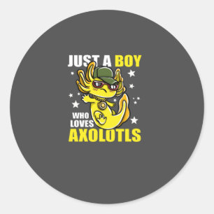 Just a boy who loves axolotls Cute Funny Kawaii Classic Round Sticker