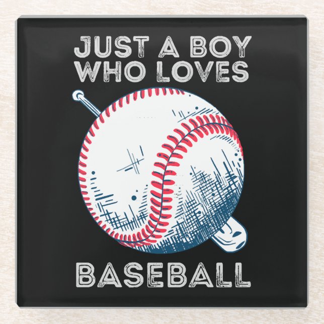 Just a Boy Who Loves Baseball Glass Coaster (Front)
