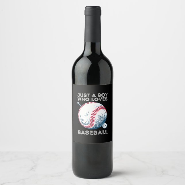 Just a Boy Who Loves Baseball Wine Label (Front)
