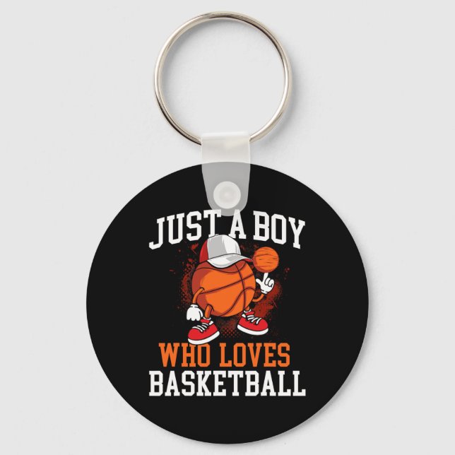 Just A Boy Who Loves Bysketbyll - Player Hoops  Key Ring (Front)