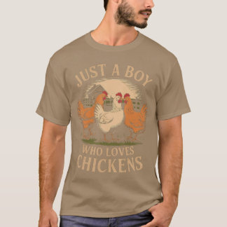 Just a Boy Who Loves Chickens Farm Life Vintage Bo T-Shirt