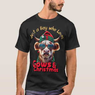 Just a Boy who Loves Cows and Christmas Highland C T-Shirt