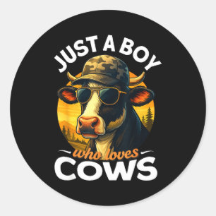 Just A Boy Who Loves Cows Farmer Kids Cow Toddler Classic Round Sticker