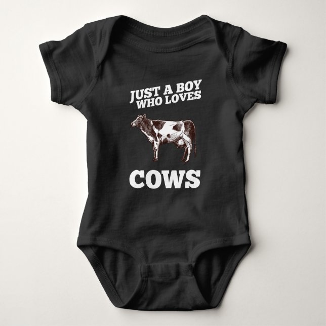 Just A Boy Who Loves Cows Funny Animal Ranch Lover Baby Bodysuit (Front)