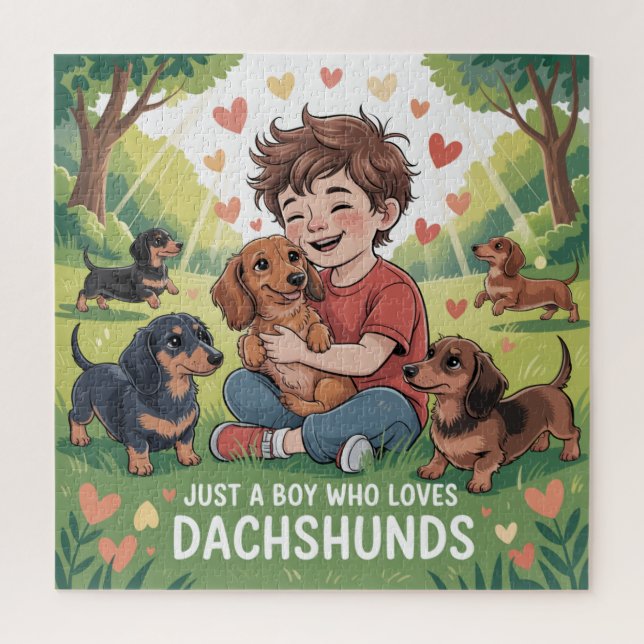 Just A Boy Who Loves Dachshunds Jigsaw Puzzle (Vertical)