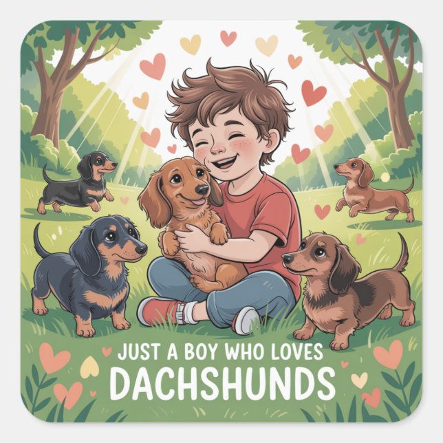 Just A Boy Who Loves Dachshunds Square Sticker (Front)