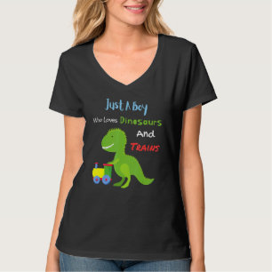 Just A Boy Who Loves Dinosaurs And Trains Cute Kid T-Shirt