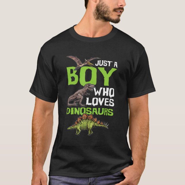 Just A Boy Who Loves Dinosaurs T Rex Dinosaur Gift T-Shirt (Front)