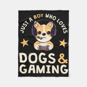 Just A Boy Who Loves Dogs And Gaming Cute Gamer Do Fleece Blanket