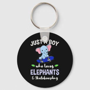 Just A Boy Who Loves Elephants And Skateboarding Key Ring