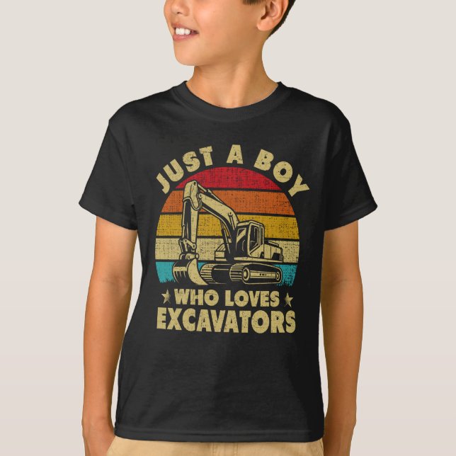 Just A Boy Who Loves Excavators Construction T-Shirt (Front)