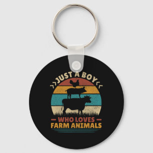 Just A Boy Who Loves Farm Animals Lover Funny Men Key Ring