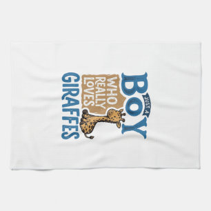 Just A Boy Who Loves Giraffes Vintage Shirt Design Tea Towel