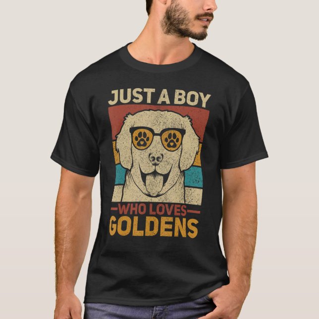 Just A Boy Who Loves Goldens Dog  Pet Golden Retri T-Shirt (Front)