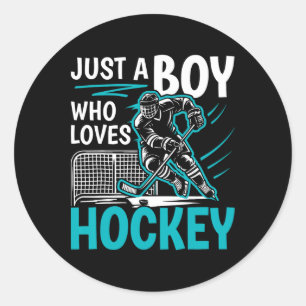 Just A Boy Who Loves Hockey Player Youth Boys Kids Classic Round Sticker