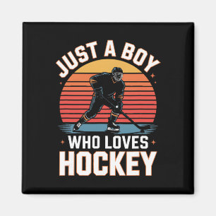 Just A Boy Who Loves Hockey Retro Ice Hockey Playe Magnet