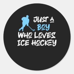 just a boy who loves ice hockey classic round sticker