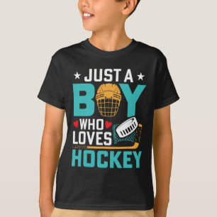 Just A Boy Who Loves Ice Hockey Player Fan Kids Yo T-Shirt