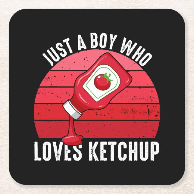 Just A Boy Who Loves Ketchup Square Paper Coaster (Front)