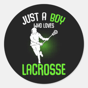 Just A Boy Who Loves Lacrosse Player Youth Men Boy Classic Round Sticker