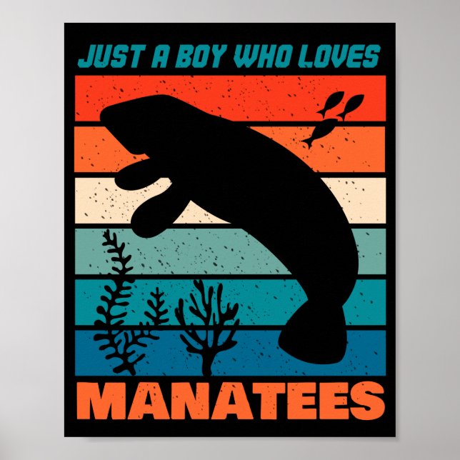 Just A Boy Who Loves Manatees - Retro Animal Poster (Front)